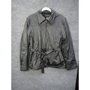 Express World Brand Women's Black Belted Fleece Lined Zip Up Jacket Size M VTG